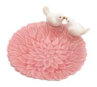 Ipetboom Ceramic Bird Feeder Decors Decorative Dish Desk Porcelain Jewelry Tray Decor Bird Plate Ornament Birds Jewelry Plate Cosmetics Jewelry Container Bedroom Dresser Decor Pink Ceramics