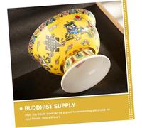 Ipetboom Ceramic Buddhist Offering Bowl Yellow Enamel Eight Auspicious Symbols High Footed Sacrifice Vessel for Temple Decor and Ritual Use