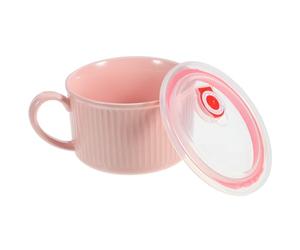Ipetboom Ceramic Noodle Bowl Sl esign with Lid and Single Handle for Easy Carrying and Preserves Freshness, Compact and Minimalist Food Bowl for Home Use