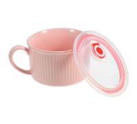 Ipetboom Ceramic Noodle Bowl Sl esign with Lid and Single Handle for Easy Carrying and Preserves Freshness, Compact and Minimalist Food Bowl for Home Use