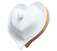 Ipetboom Ceramic Sugar Bowl and Milk Jug Set with Bamboo Handles, White Butter Serving Plate with Heart-Shaped Dish and Base Tray, Kitchen Food Storage Tableware for Household Use