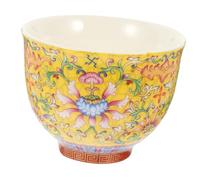 Ipetboom Ceramic Tea Cup with Floral Pattern Retro Kung Fu Teaware Household Tea Storage Cup Small Yellow Porcelain for Home