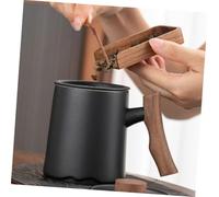 Ipetboom Ceramic Tea Mug with Filter and Wooden Handle Milk Cup for Home and Office Large Capacity Lightweight Porcelain Drinking Cup for Hot Beverages Stylish and Design