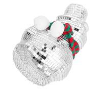 Ipetboom Christmas Disco Ball Snowman Ornament with Knit Scarf and Hat Reflective Glass Mosaic Holiday Figurine for Indoor Desk Mantel Party Decoration Polyester and Foam Design