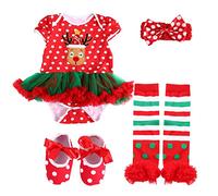 Ipetboom Christmas Short Sleeve Dress Soft Skin Friendly Cartoon One Piece Outfit for Months Christmas Party Costume Festive Clothes for Holiday Celebration