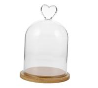Ipetboom Clear Glass Bell Jar Dome with Heart Handle and Bamboo Base Small Transparent Cloche Cover for Succulents Scented Candles Display Romantic Decorative Glass Cover