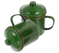 Ipetboom Coffee and Practical Design Camping with Lid Mugs Retro Green Enamel 2pcs Vintage Cups Featuring Anti-Slip Handle Outdoor Campfire for Camping and Outdoor Use