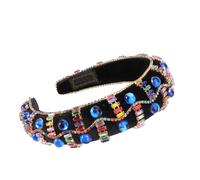 Ipetboom Court Style Hair Masquerade Headband with Thick Sponge Padding Luxurious Baroque Rhinestone Makeup Headdress for Womens Daily Wear and Spa Use Comfortable and Elegant Blue Hair