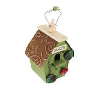 Ipetboom Creative Rustic Wooden Hanging Bird Nest with Green Roof Breathable Garden Ornament and Shelter for Wild Birds Handmade Outdoor Balcony Decoration