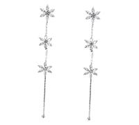 Ipetboom Crystal Snowflake Dangle Earrings Sterling Silver Allergy Jewelry for Women Shiny Rust Long Tassel Design Birthday Wedding