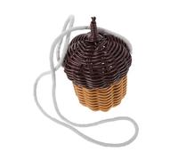 Ipetboom Cute Mini Pine Cone Shaped Crossbody Bag for Lightweight Faux Rattan Woven Shoulder Purse Design for Photography Props and Outdoor Adventures