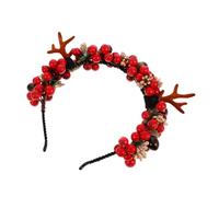 Ipetboom Deer Antlers Hairband Red Imitation Berries and Pine Cones, Christmas Reindeer Headband for Adults, Festive Xmas Hair Hoop Accessory for Holiday Parties and Costume Events