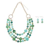 Ipetboom Delicate Green Resin Multilayer Necklace and Earring Set Hand-made Technology, Stylish Beaded Jewelry for Weddings and Proms, Chic Female Eardrops Accessory