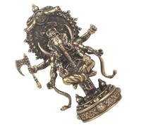 Ipetboom Delicate Hand-carved Brass Elephant Head God Statue Six-armed Lord Sculpture for Home Office Decor Retro Sacred Hindu Temple Ornament Protective Blessing Figurine