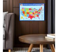 Ipetboom Detailed Map Poster for Classroom Educational Use Wear-resistant Usa Geography Wall Art with State and City Labels Bright Colors for Home Decor and Learning Engagement