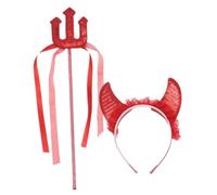 Ipetboom Devil Horns Headband with Wand Prop for Halloween Party Durable Costume Accessory for Women and Cosplay Red Sequin Decorative Horns for Masquerade and Carnival