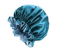 Ipetboom Double Layer Satin Lace Night Sleeping Bonnet Large Round Hair Cap for Women Comfortable Beauty Hat in Peacock Blue for Hair Protection and Chemotherapy Headwear