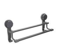 Ipetboom Double Rod Towel Shelf Rack with Suction Cup Wall Mounted Bathroom and Kitchen Towel Holder Sturdy Plastic Double Rail Dish Cloths and Robes Gunmetal Gray