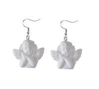 Ipetboom Eardrop Angel Earrings Retro Style Pure White Resin Material Lightweight Design for Women Valentine'S Vibes Casual Wear Unique Cherub Relief Decoration
