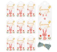 Ipetboom Easter Tags 100Pcs Rabbit Labels with Long Twine for Hanging Pre-Punched Hole Easter Party Decorations Wrapping Basket Accessories