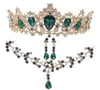 Ipetboom Elegant Green Bridal Necklace Crown and Earring Set for Women Wedding Party Costume Accessories Stylish Three Jewelry with Rhinestones for Brides and Special Occasions
