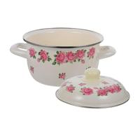 Ipetboom Enamel Stock Pot with Double Handles and Lid Vintage Floral Pattern Cooking Pot for Food Sauces Milk Instant Noodles Anti-Scald Kitchen Container in Yellow