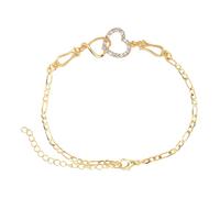 Ipetboom Fashionable Gold-plated Copper Heart Charm Bracelet for Women Chain with Sparkling Austrian Zirconia Crystal Elegant Jewelry Gift for Birthday Christmas Anniversary