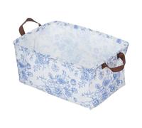 Ipetboom Foldable Fabric Storage Basket for Wardrobe Organising with Handle | Blue and White Porcelain Pattern, Rectangular Cloth Bin, Shelf Organiser, Under-bed Storage