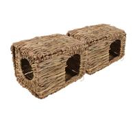 Ipetboom Foldable Grass House Rabbit Hideaway 2pcs for Guinea Pigs and Rabbits, Sturdy Design Small Animal Hideout Bed Natural Material Suitable for Indoor and Outdoor Use