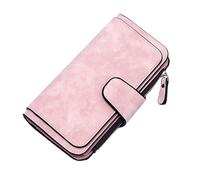 Ipetboom Frosted PU Long Wallet for Women Three Fold Snap Closure Purse with Multiple Card Slots Portable Design for Daily Use Stylish Pink Color