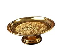 Ipetboom Golden Lotus Fruit Plate Pedestal Bowl Religious Tribute Tray Temple Offering Dish for Buddhist Worship and Home Decoration Serving Tray with Delicate Patterns