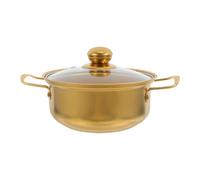 Ipetboom Golden Stainless Steel Korean Ramen Noodle Pot with Glass Lid Double Handle Small Soup Pan for Induction Cooker Stylish Cooking Pot for Home and Kitchen Use