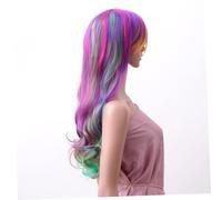 Ipetboom Gradient Color Long Curly Hair Wig for Women Rainbow Seven Color Synthetic Wig with Comfortable Ventilation Natural Look for Halloween Cosplay Party and Daily Wear