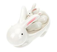 Ipetboom Hand Painted Ceramic Rabbit Chopsticks Holder with Seasoning Plate Creative Household Tableware Decor Dustproof Utensil Rest Dining Table