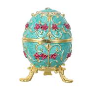 Ipetboom Hand Painted Enamel Russian Egg Jewelry Box with Rhinestones Sturdy Metal Hinged Trinket Organizer for Rings Necklaces Easter Decor Display Case for Jewelry Storage