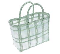 Ipetboom Hand Woven Jelly Bag Transparent Beach Tote for Vegetables Retro Shopping Basket with Cylindrical Handle for Photography Props Casual Use Small Green