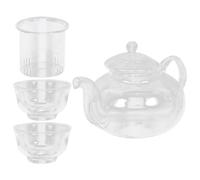 Ipetboom Handmade Heat-Resistant Borosilicate Glass Tea Pot Set 3pcs 250ml Loose Leaf Kettle with Infuser and 2 Magnolia Tea Cups for Home Brewing