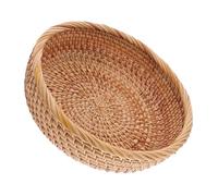 Ipetboom Handwoven Round Rattan Fruit Basket for Kitchen and Living Breathable Wicker Snack and Veggie Tray with Natural Decorative Storage Space Saving Design for Tea Tables and Counters