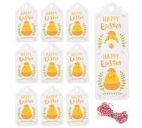 Ipetboom Happy Easter Present Tags: 100pcs Easter Chick Eggs Pattern Paper Tags with String, Chicks Party Decorations Egg Name for Presents, Stickers Labels