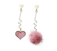 Ipetboom Heart Shape Pendant Earrings with Fluffy Ball Cute Girl Ear Drops Long Dangle Ear Jewelry for Womens Daily Wear Parties Weddings Christmas Accessories