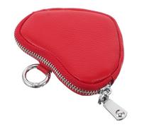 Ipetboom Heart-Shaped Small Coin Purse Genuine Leather Mini Wallet for Women with Zipper Closure Red Cute Change Pouch for Daily Travel and Casual Use