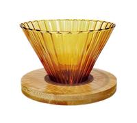 Ipetboom High Borosilicate Glass Coffee Funnel Set Striped Ceramic Dripper Wooden Base Decorative Pour-over Coffee Cone Filter