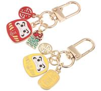 Ipetboom Japanese Daruma Lucky Pendant Keychain Cute Miniature Traditional Dolls for Backpacks Purses Bags Multipurpose Fortune Charm with Red Yellow Designs for Protection and Style