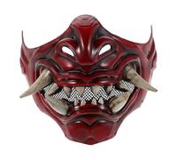 Ipetboom Japanese Samurai Devil Mask Red Half Face Cosplay for Halloween Party Breathable Demon Costume Prop for Masquerade and Carnival