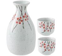 Ipetboom Japanese Traditional Ceramic Sake Kettle Set Fine Rice Wine Pot and 2 Small Sake Cups, Vintage Porcelain Saki Pot for Japanese Whisky Tasting and Dining Entertainment