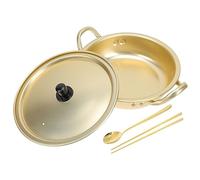 Ipetboom Korean Ramen Pot with Double Handles Non-Slip Anti-scalding Cooking Pot for Instant Noodles Soup Suitable for Gas Induction and Electric Stoves Yellow Aluminum with Chopsticks and