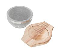 Ipetboom Korean Stone Bowl with Wood Tray Set for Bibimbap and Soup Heat Resistant Stone Pot for Cooking and Serving Korean Cuisine Kitchenware for Home and Restaurant Use