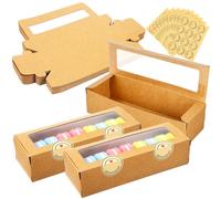 Ipetboom Kraft Cookie boxes with Window and Stickers: 50 Pcs Pastry Macaron Bakery Box For Packaging - Party Favours for Christmas Pastry Cookies Muffins Pies Brownie cupcake candy, 7.7X2.6X1.9 inch