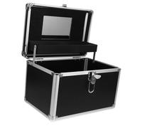 Ipetboom Large Capacity Black Makeup Storage Box with Buckle Lock Metal Cosmetic Organizer for Professional Beauty Travel Makeup Case for Vanity Salon and Bathroom Storage
