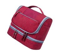 Ipetboom Large Capacity Travel Makeup Bag with Dry Wet Separation Multifunctional Cosmetic Organizer for Women Portable Hanging Toiletry Storage in Wine Red